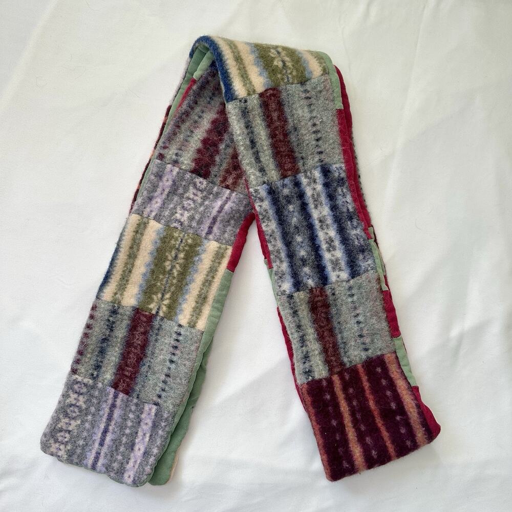 Handmade Funky Eclectic Pattern Patchwork Recycled Wool Sweater Scarf Maine Made
